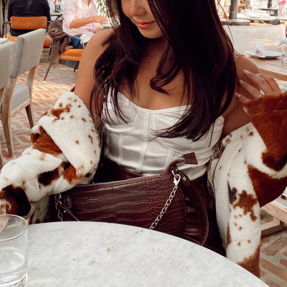 Brown Cow Print Fur Coat